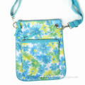 Flower Pattern TC Fabric Shoulder Bag with One Slip Pocket and Velcro Flap Closure